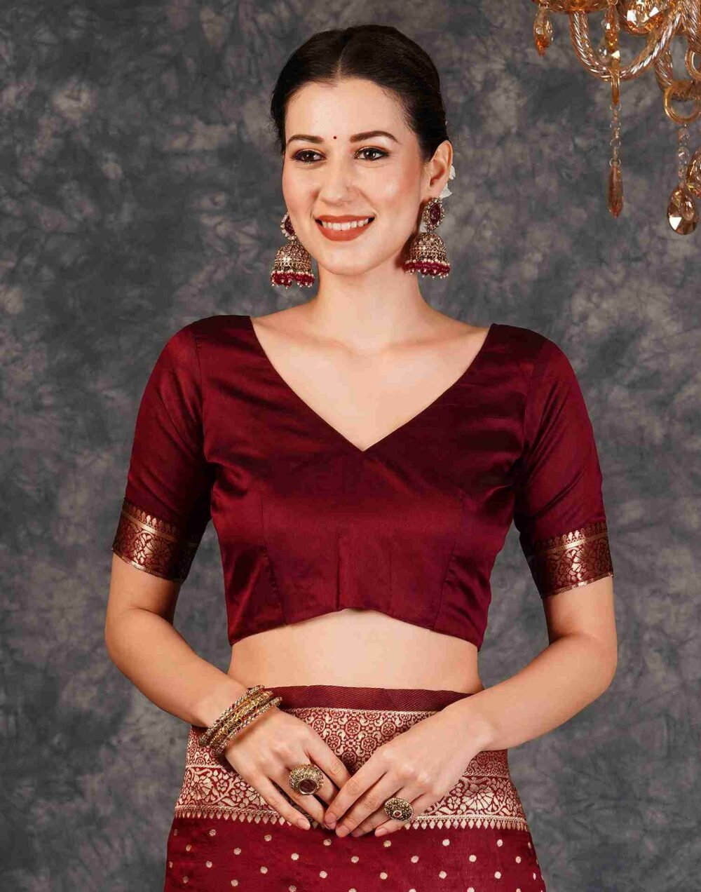 Maroon Banarasi Silk Saree - Image 7