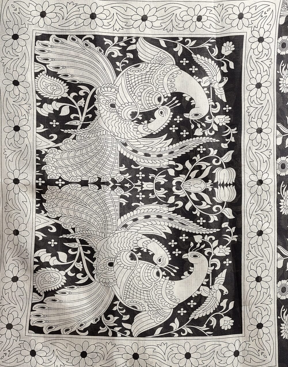 Black Cotton Blend Printed Saree - Image 8