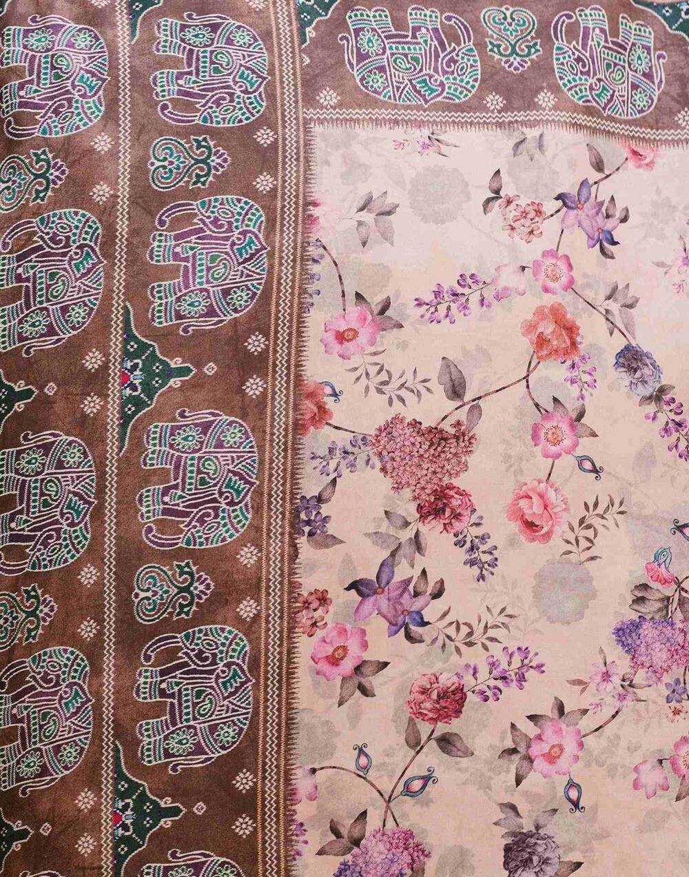 Cream Silk Printed Saree - Image 8