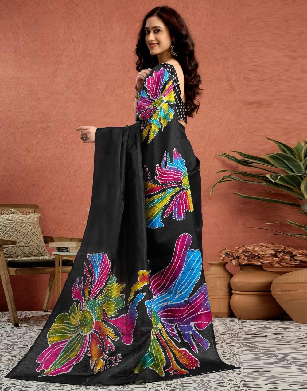 Black Vichitra Silk Printed Saree - Image 5