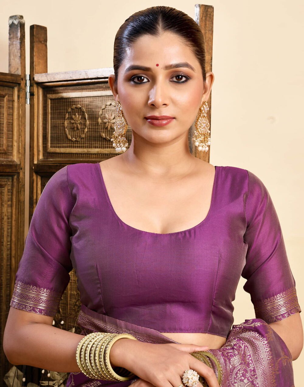 Purple Silk Woven Banarasi Saree - Image 6