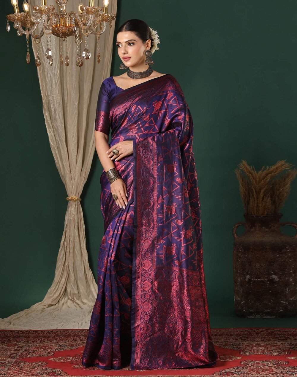 Navy Blue Silk Woven Saree - Image 2