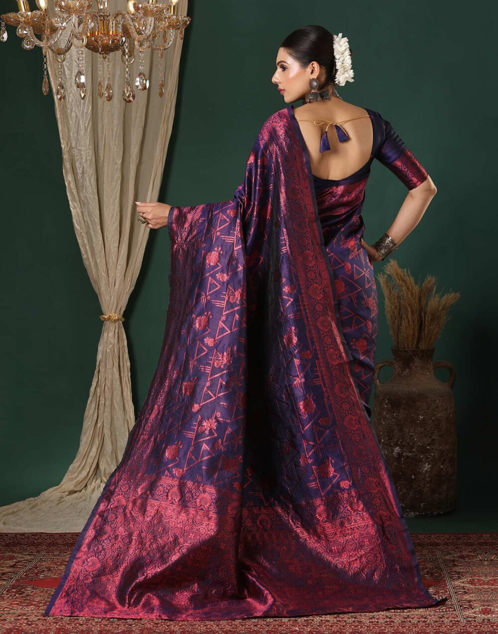 Navy Blue Silk Woven Saree - Image 5