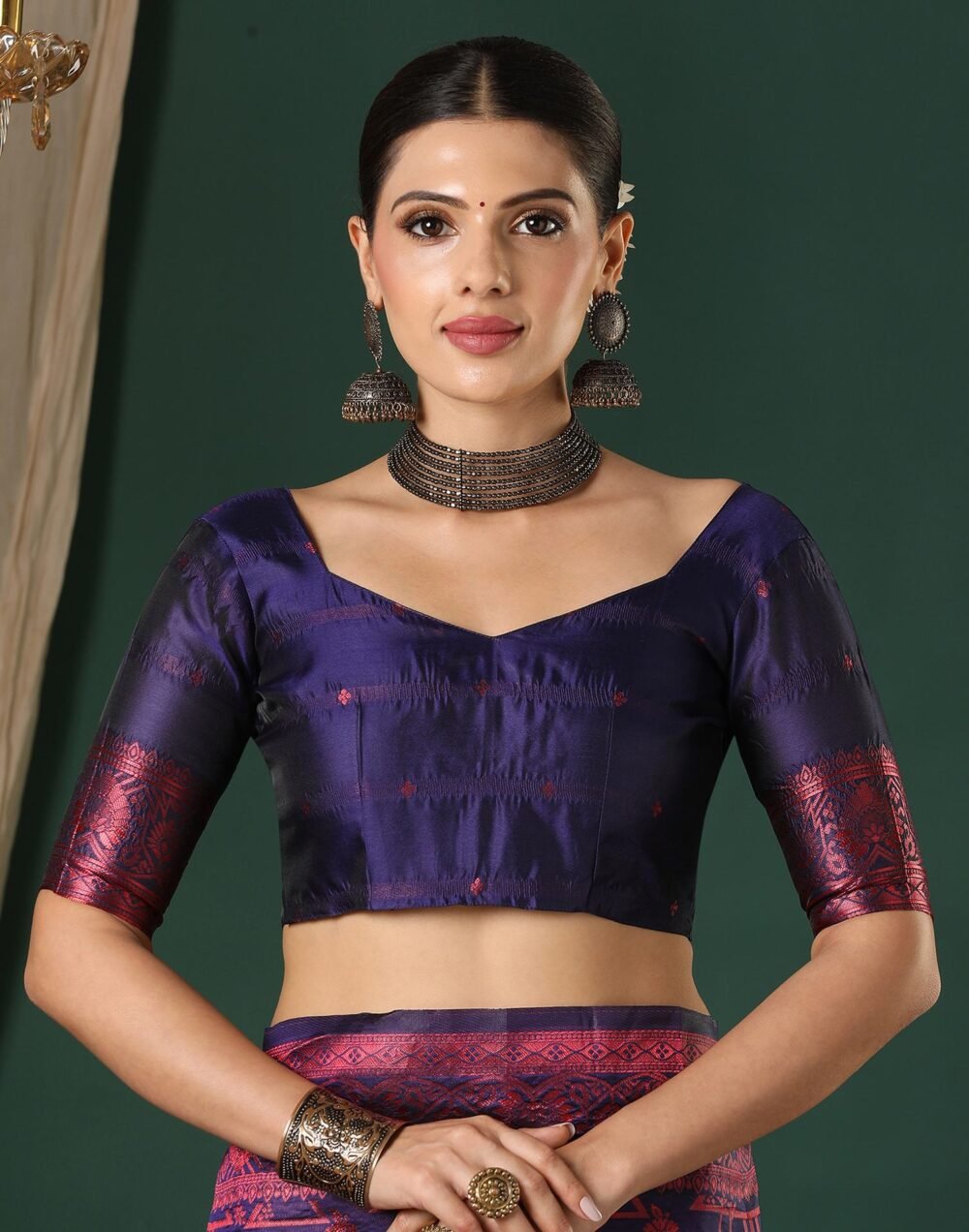 Navy Blue Silk Woven Saree - Image 8