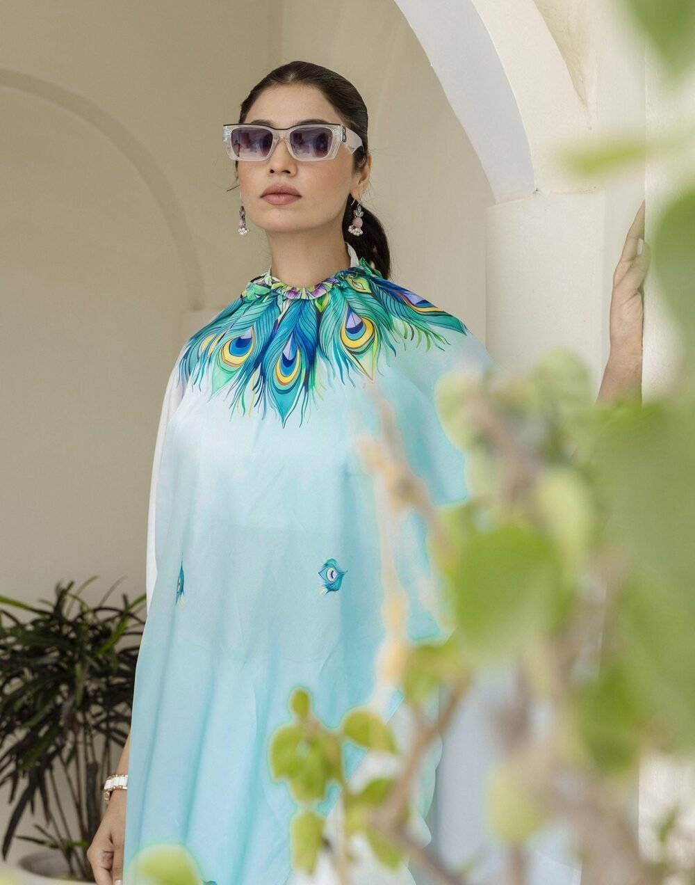 Handsfree Light Blue Satin Printed Saree - Image 10