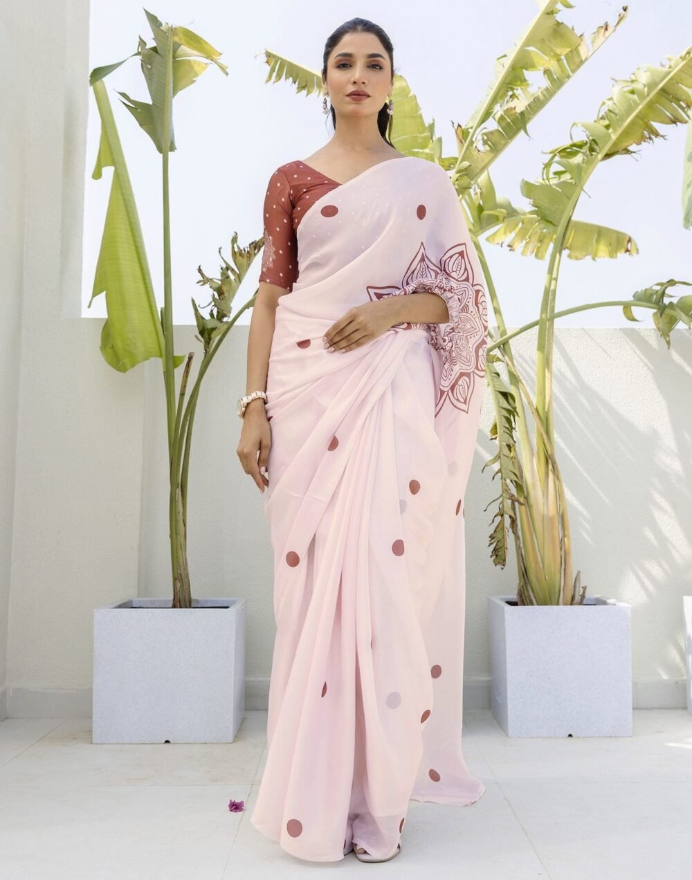 Handsfree Off White Satin Printed Saree - Image 2