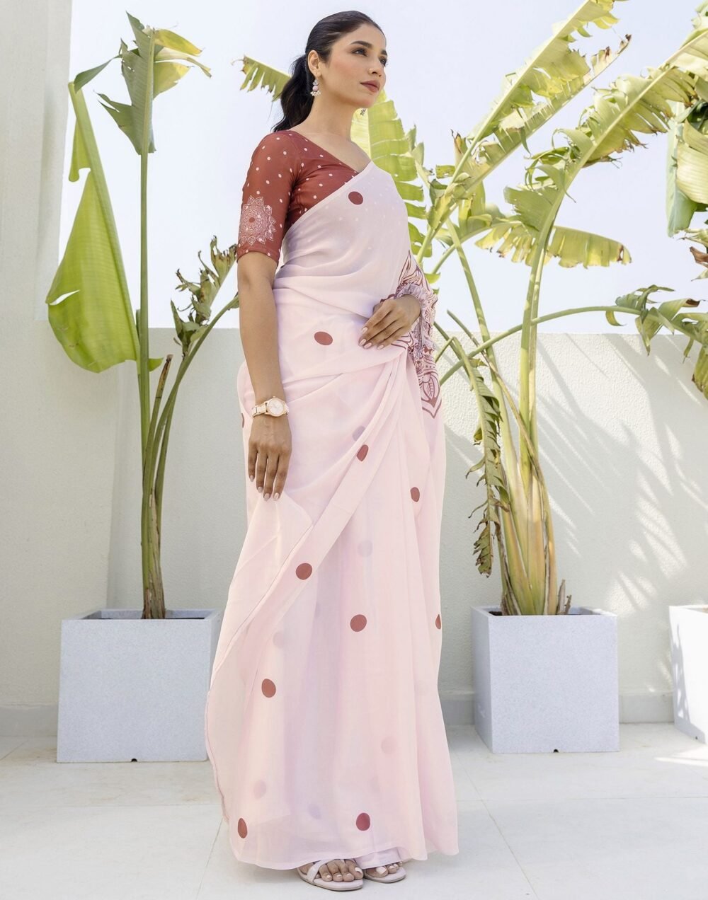 Handsfree Off White Satin Printed Saree - Image 6
