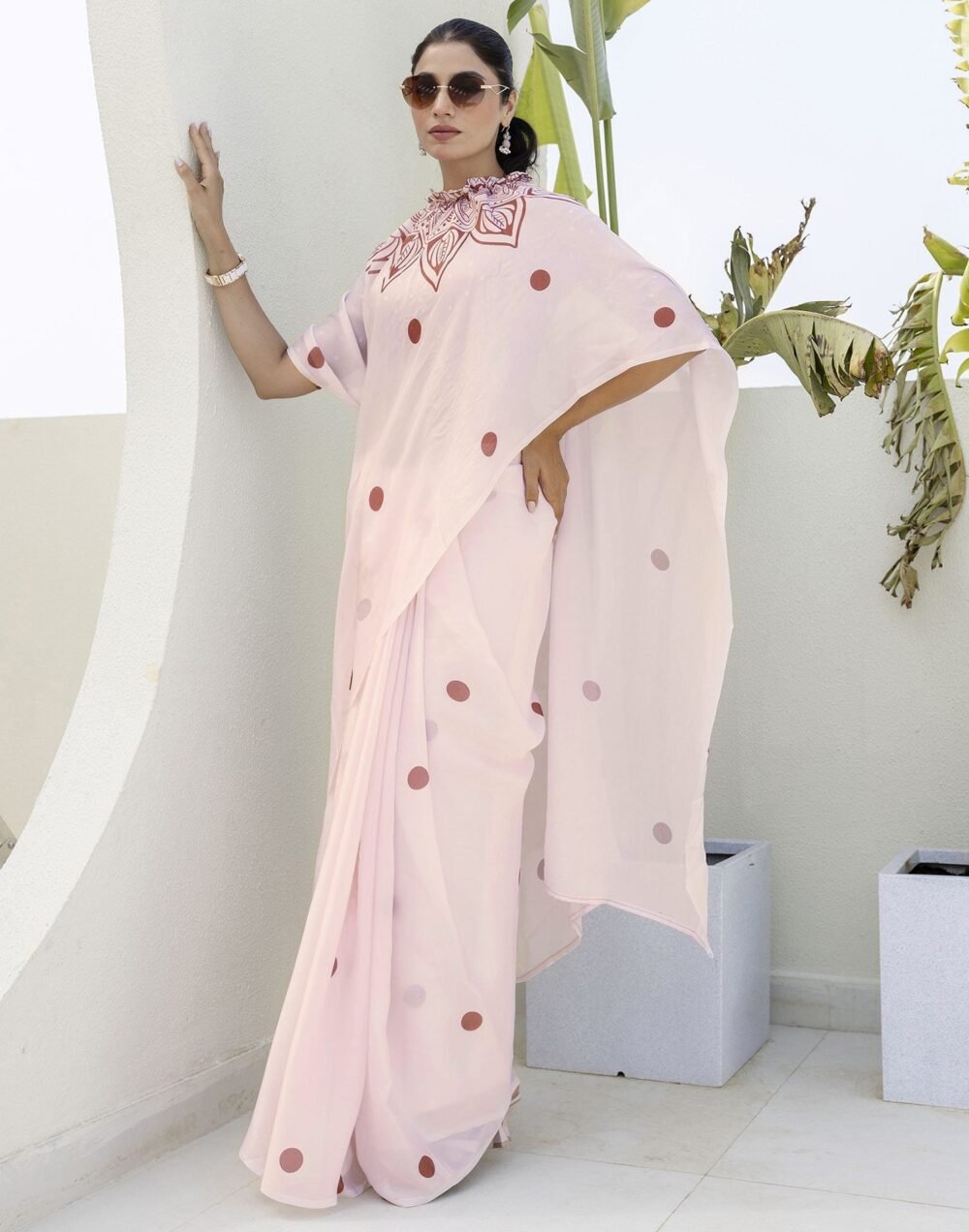 Handsfree Off White Satin Printed Saree - Image 7