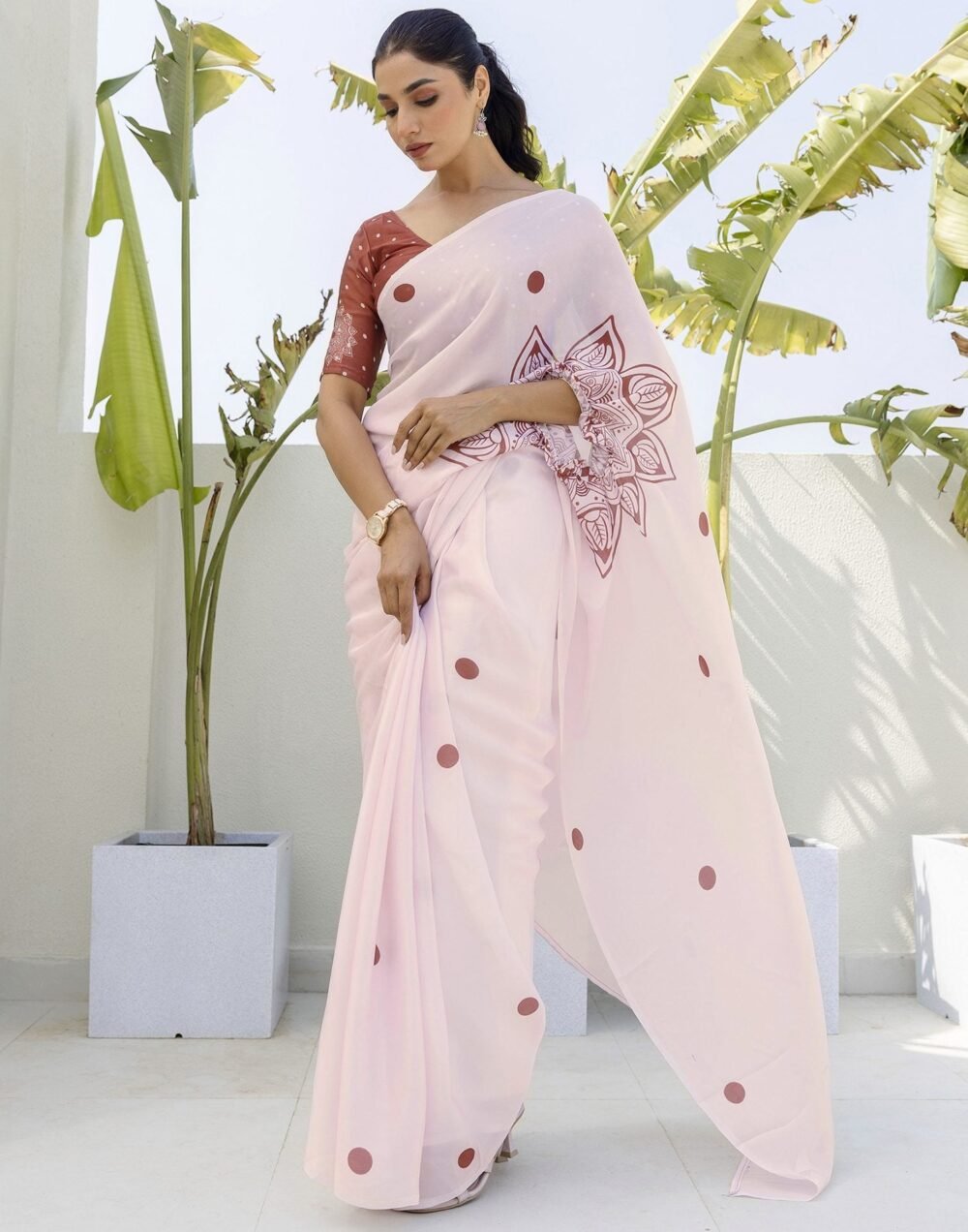Handsfree Off White Satin Printed Saree - Image 8