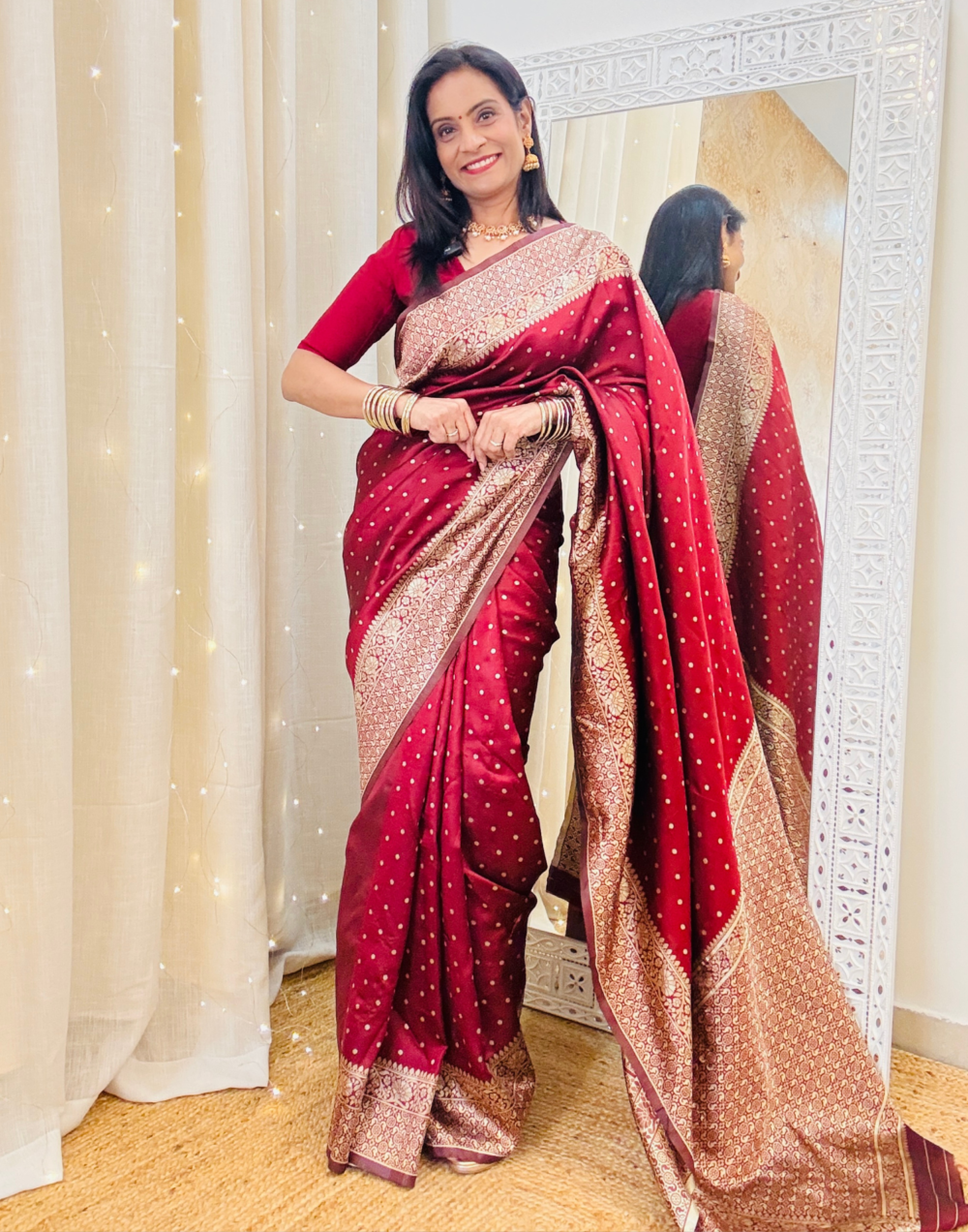 Maroon Banarasi Silk Saree - Image 2